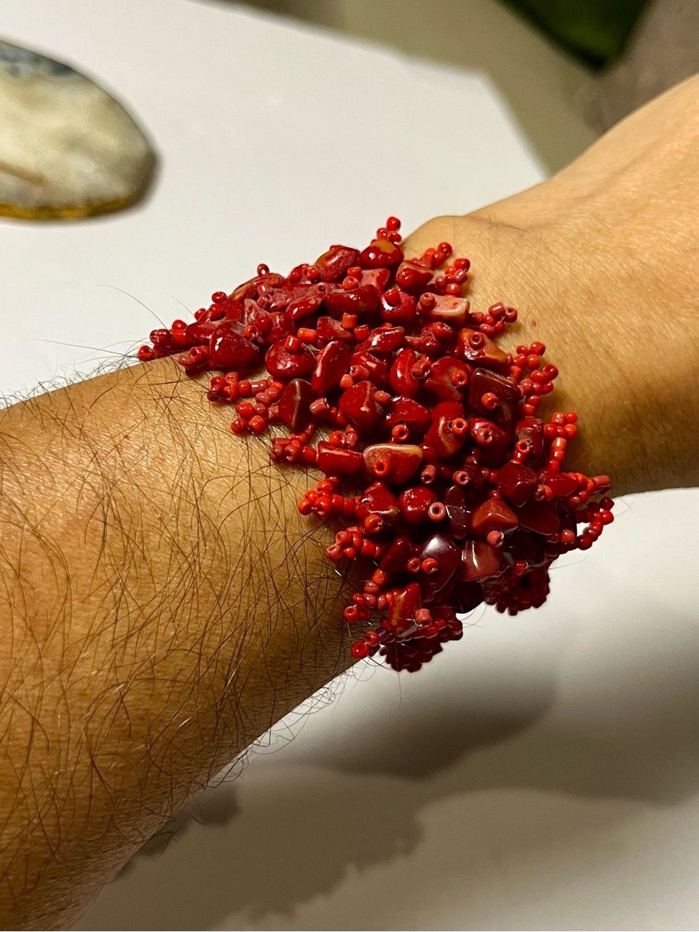 Red Cluster Coral Bead Stretch Bracelet - Women Jewelry $10 - Picture 2 of 7
